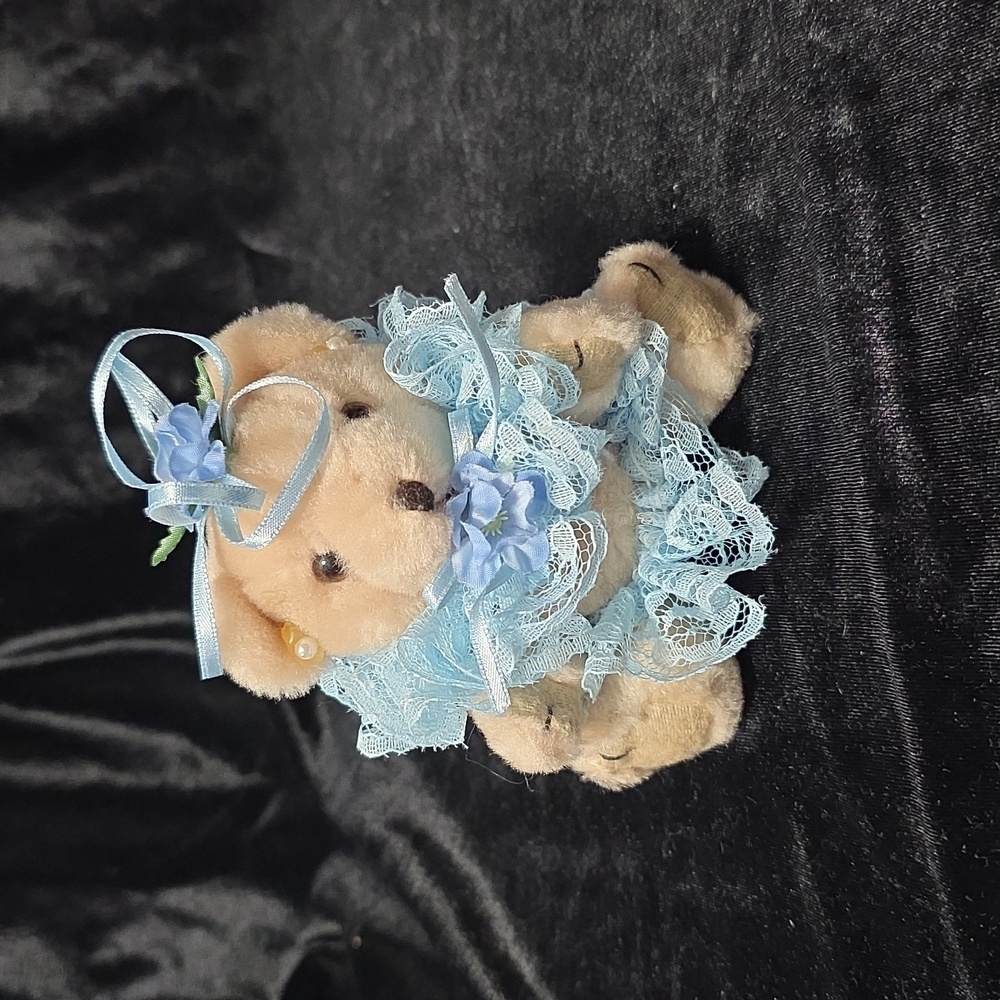 Light Blue Lace On Jointed Teddy Bear Figurine